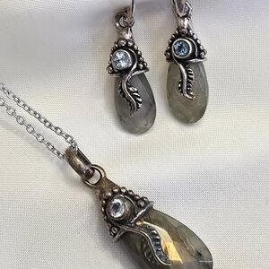Malagasy Labradorite, Blue Topaz Sterling Silver Necklace And Earring Set